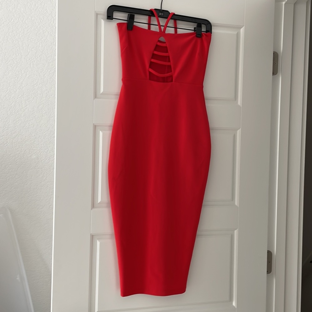 Nookie Giselle Dress, Midi, Red, Bodycon, Halter, Size Small